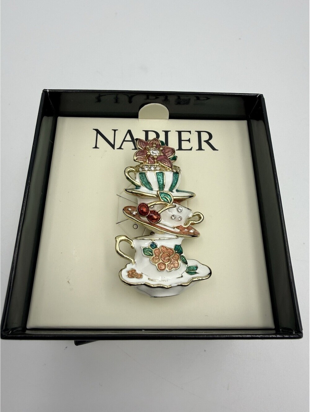 Napier Gold Tone Tiered Tea Cup Pin Brooch